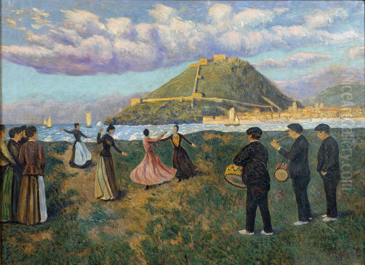 Basque Celebration (dance at El Antiguo, San Sebastian) Oil Painting by Dario de Regoyos y Valdes