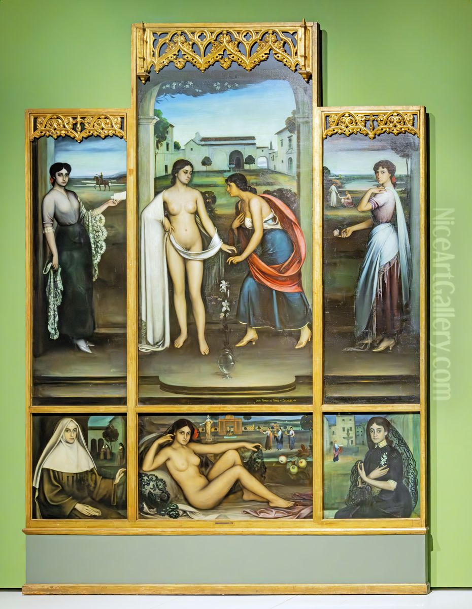 El retaule de l'amor .English:The altarpiece of love.Francais:Le retable de l'Amour. Oil Painting by Joaquin Torres-Garcia