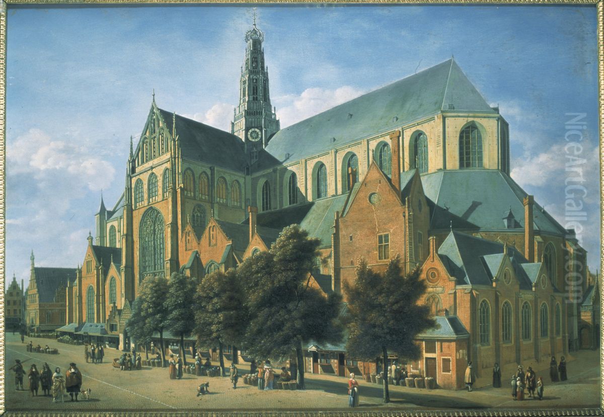 View of St. Bavo church in Haarlem Oil Painting by Gerrit Adriaenszoon Berckheyde