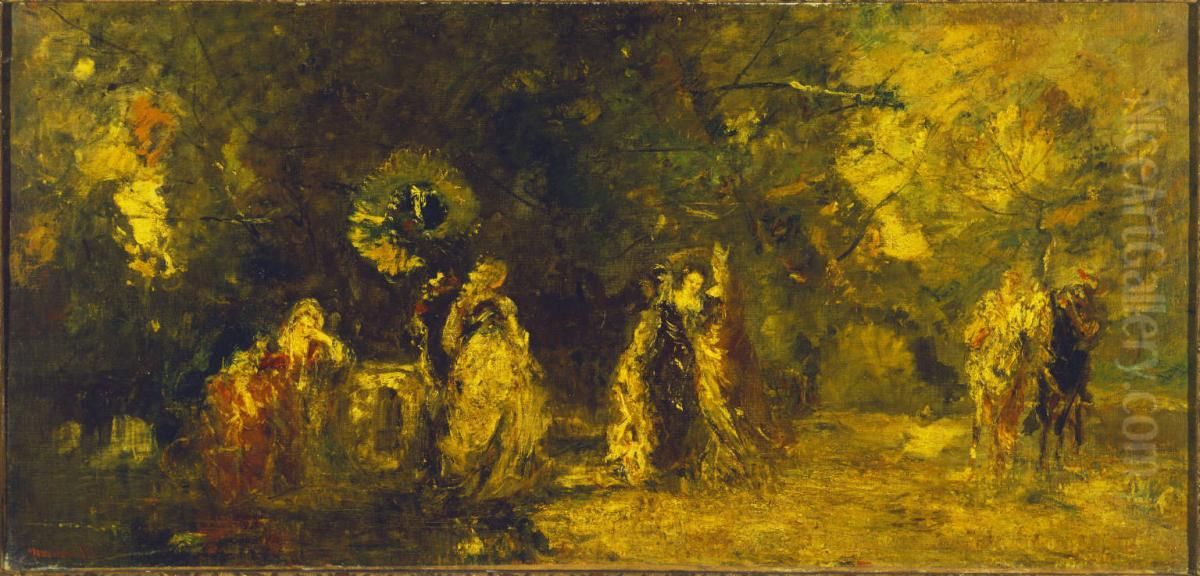 The Halt Oil Painting by Adolphe Joseph Thomas Monticelli