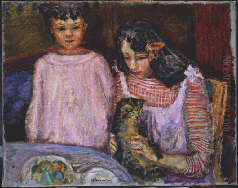 Children and Cat Oil Painting by Pierre Bonnard