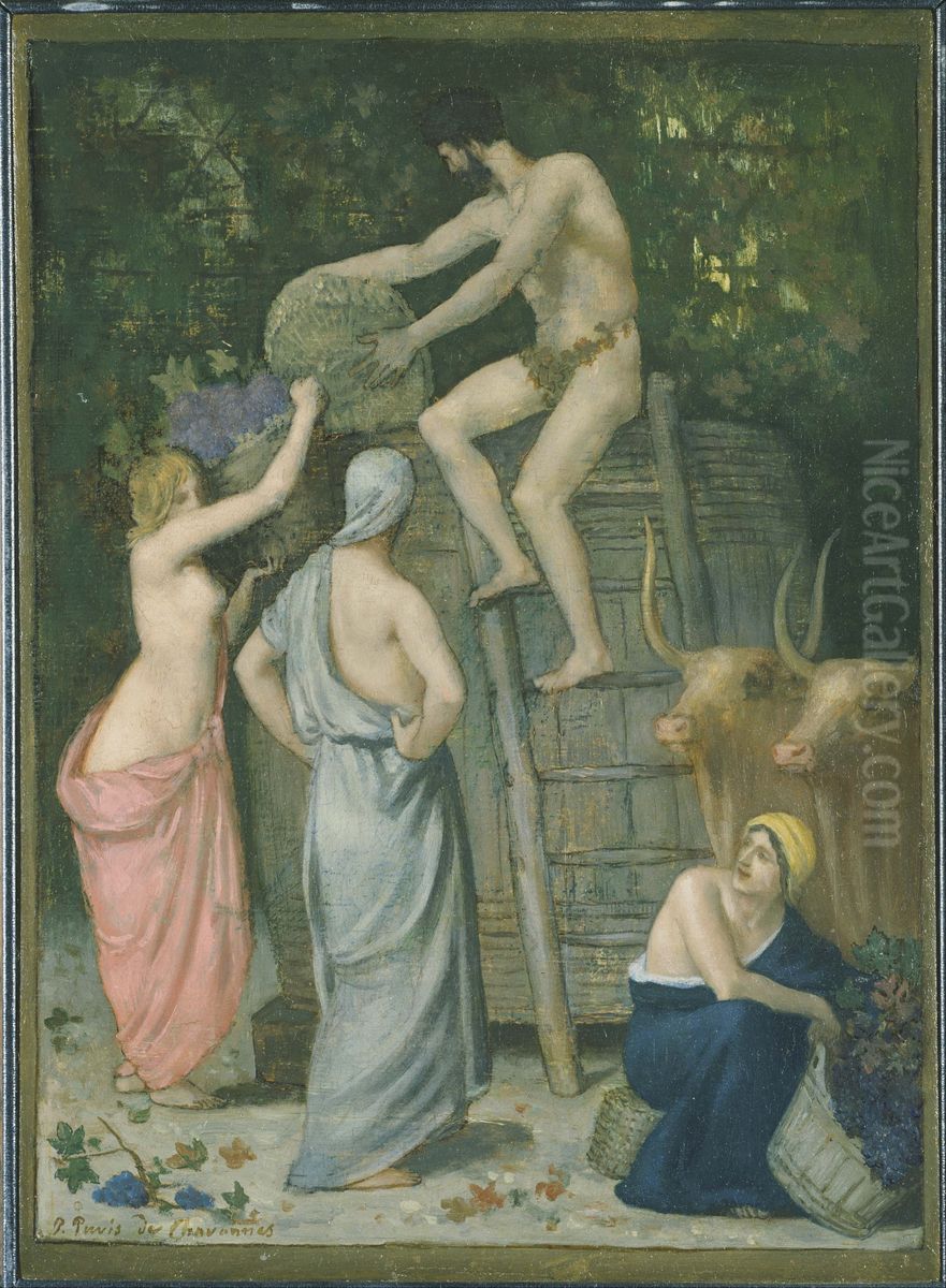 The Wine Press Oil Painting by Pierre Puvis de Chavannes