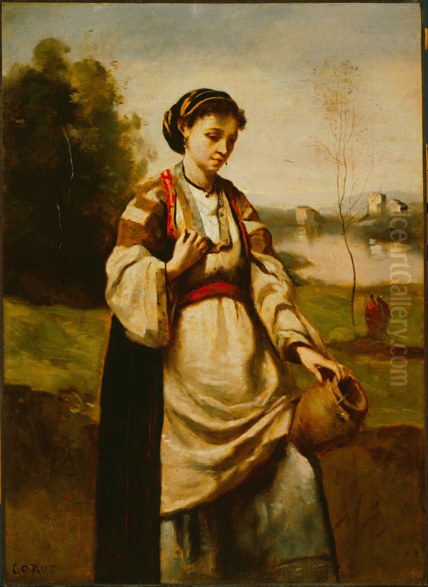Woman with Water Jar Oil Painting by Jean-Baptiste Camille Corot Woman with Water Jar Oil Painting by Jean-Baptiste Camille Corot