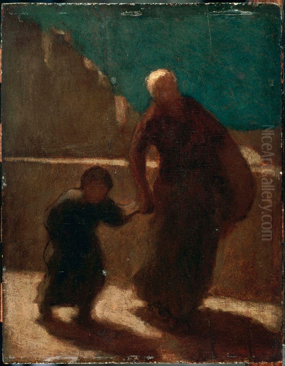 On a Bridge at Night Oil Painting by Honore Daumier