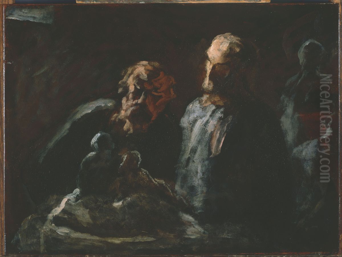 Two Sculptors Oil Painting by Honore Daumier