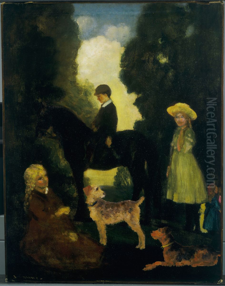 Children, Dogs and Pony Oil Painting by Arthur Bowen Davies