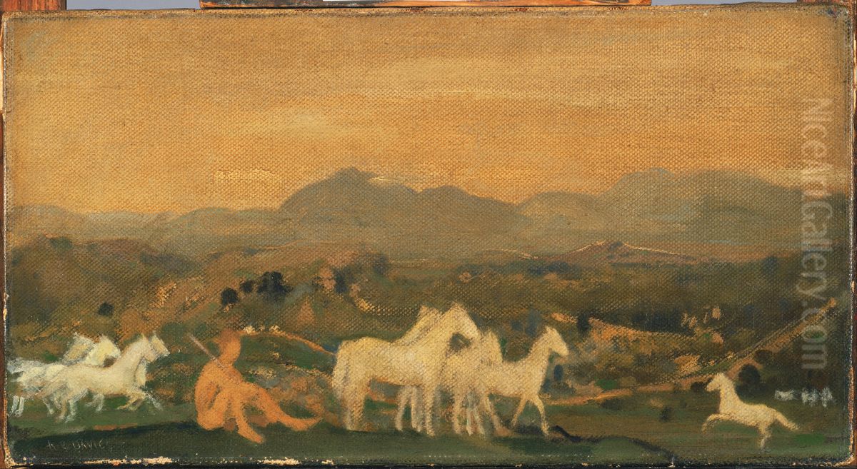 Horses of Attica Oil Painting by Arthur Bowen Davies