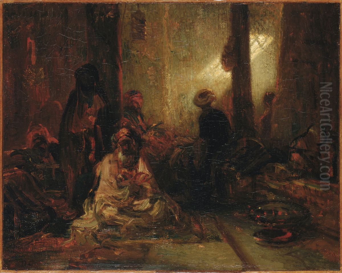 Interior of a Turkish Cafe Oil Painting by Alexandre-Gabriel Decamps