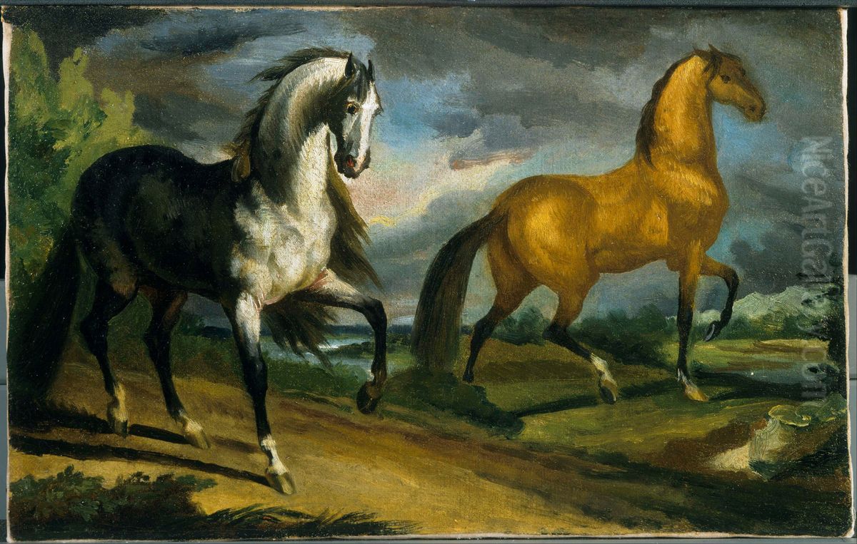 Two Horses Oil Painting by Theodore Gericault