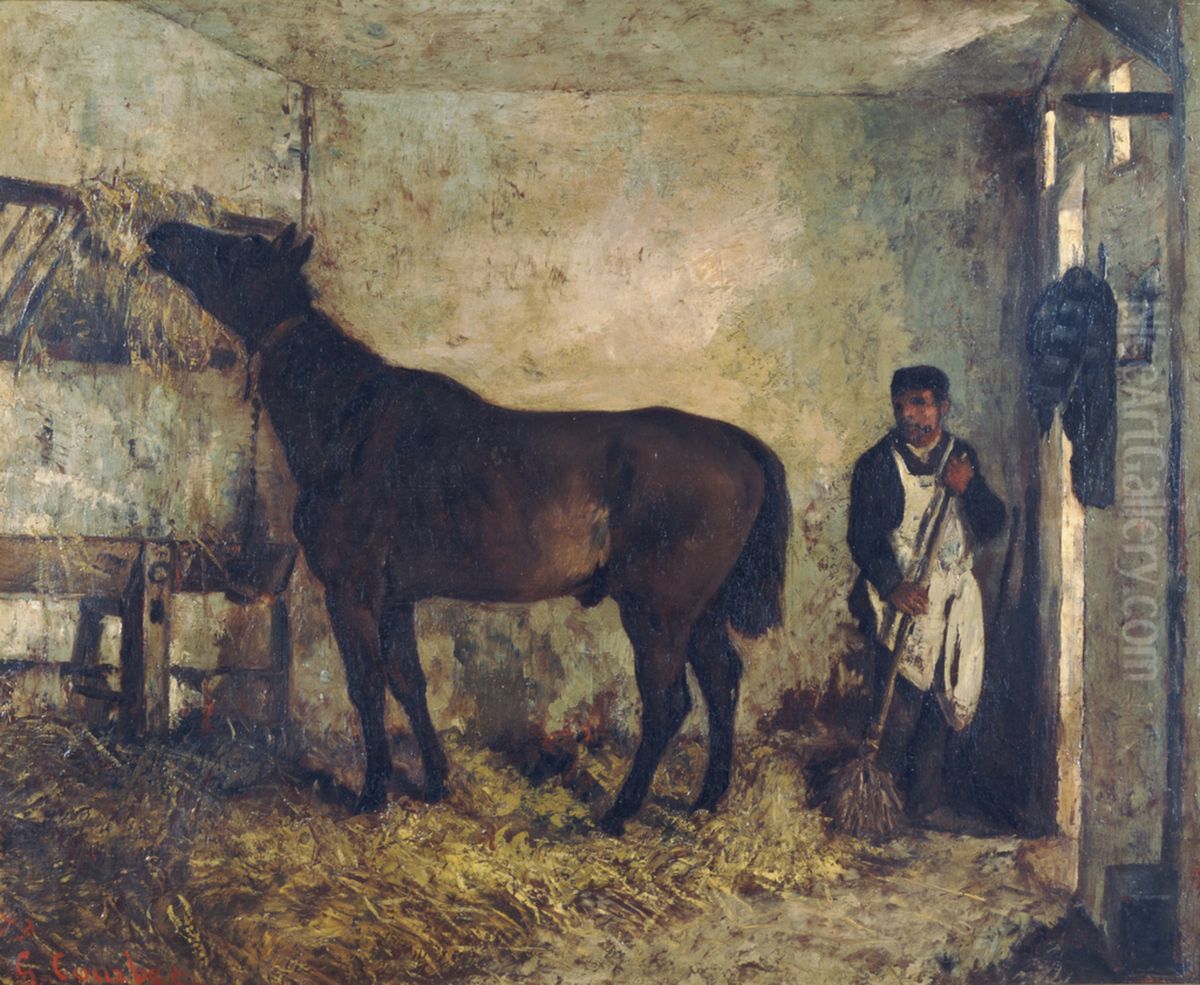 Horse in a Stable Oil Painting by Gustave Courbet