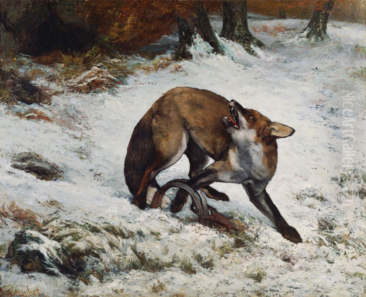 Fox Caught in a Trap Oil Painting by Gustave Courbet