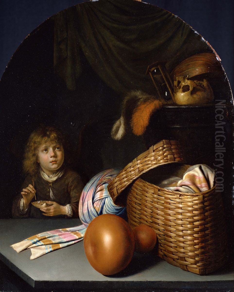Still Life with a Boy Blowing Soap-bubbles Oil Painting by Gerrit Dou