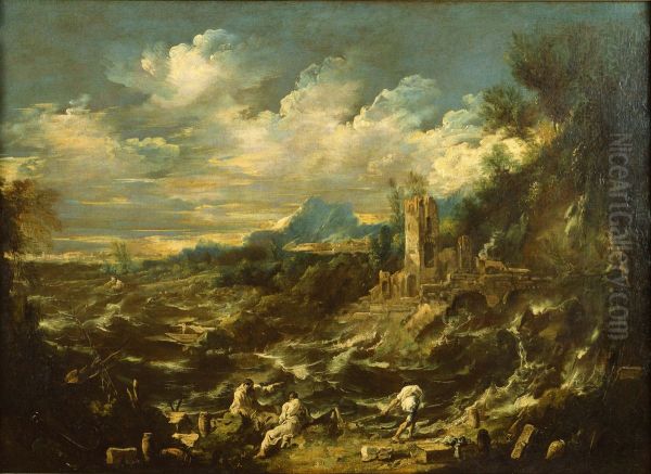 Landscape with Stormy Sea Oil Painting by Alessandro Magnasco