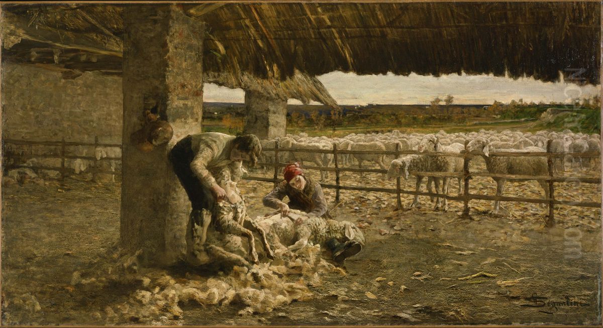 The Sheepshearing Oil Painting by Giovanni Segantini