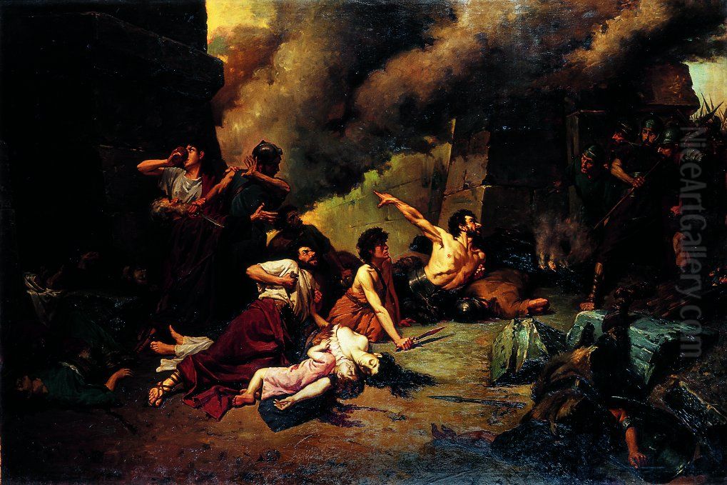 Destruccio de Numancia Oil Painting by Josep Casanovas Clerch