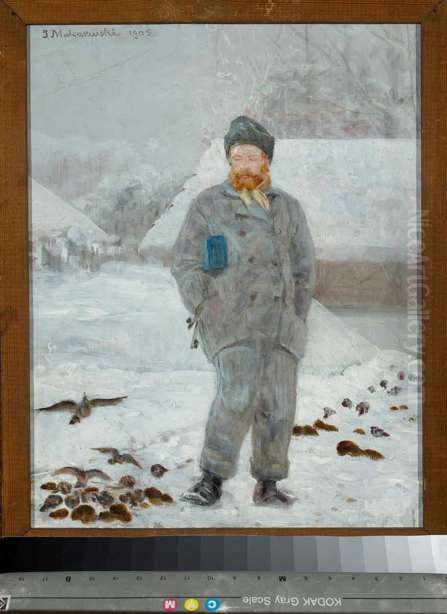 Portrait of Adolf Dygasinski with birds Oil Painting by Jacek Malczewski