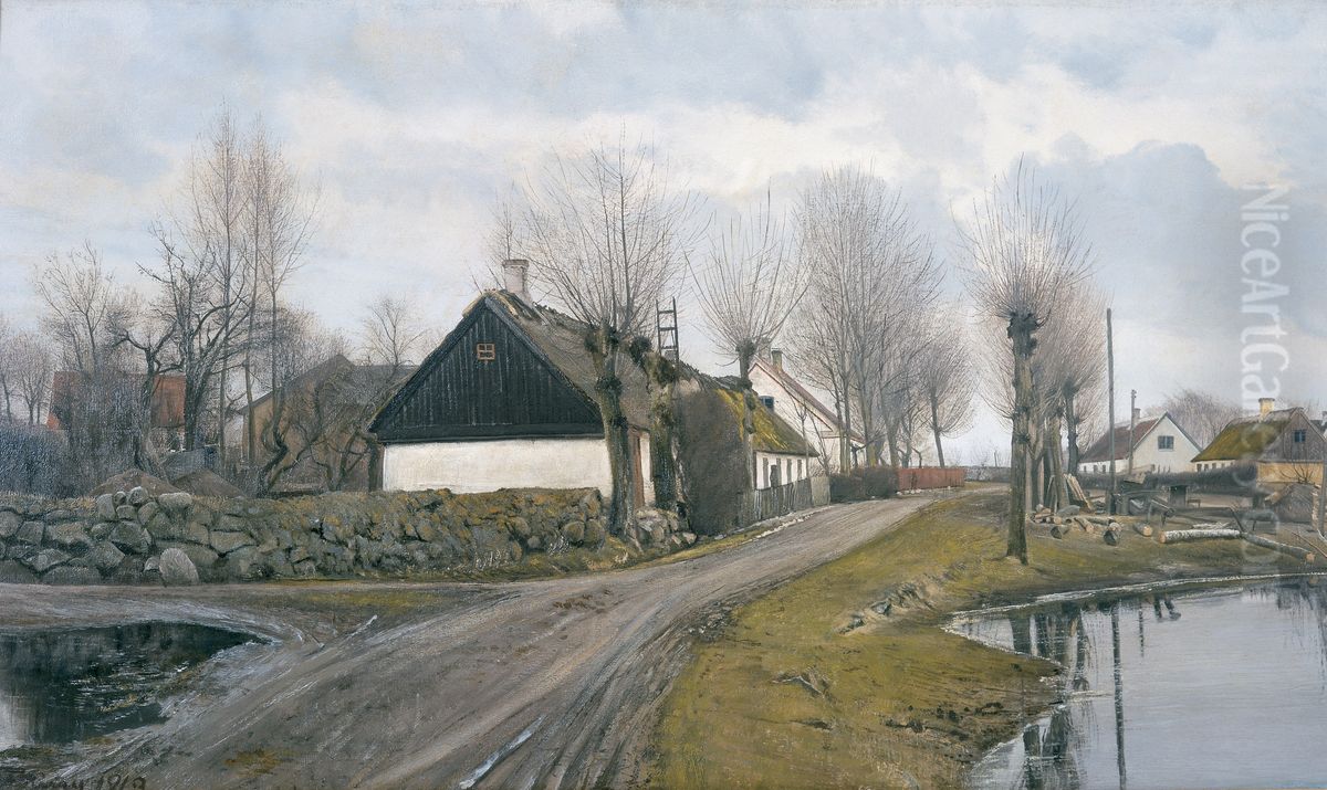 Road by the Village Pond in Baldersbronde Oil Painting by Laurits Andersen Ring