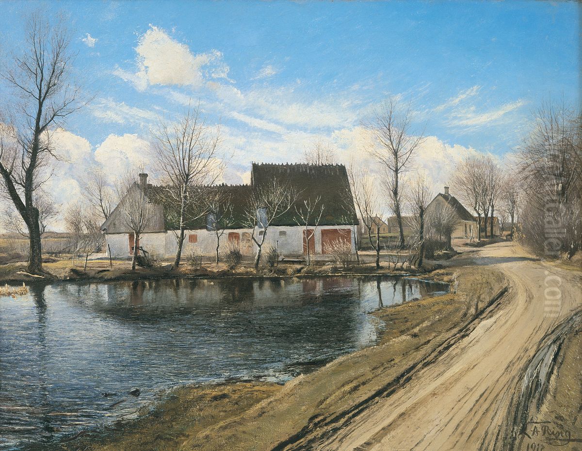 By the Village Pond at Baldersbronde Oil Painting by Laurits Andersen Ring