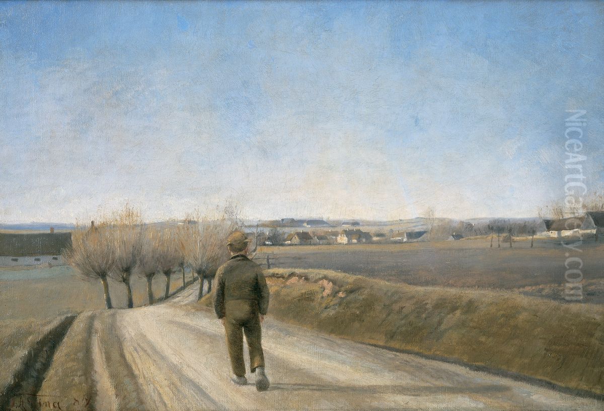 Road with Boy Oil Painting by Laurits Andersen Ring