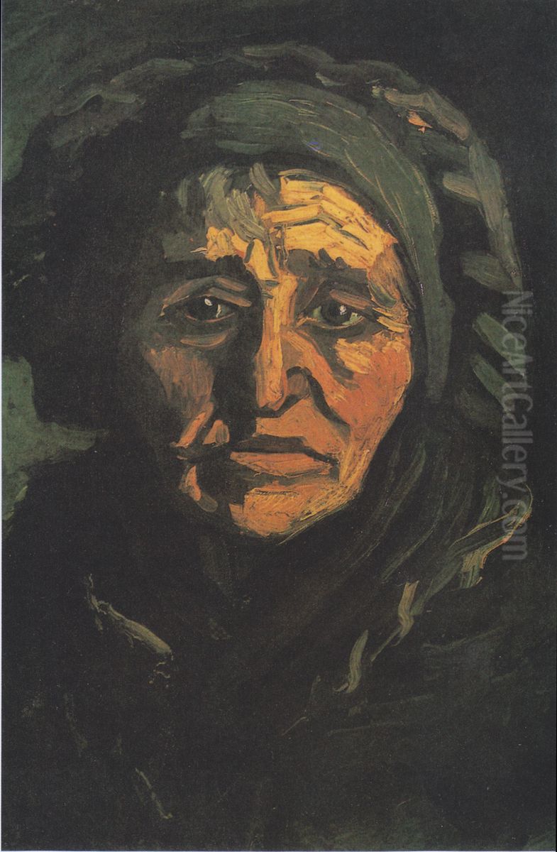 Head of a Peasant woman with greenish hood Oil Painting by Vincent Van Gogh