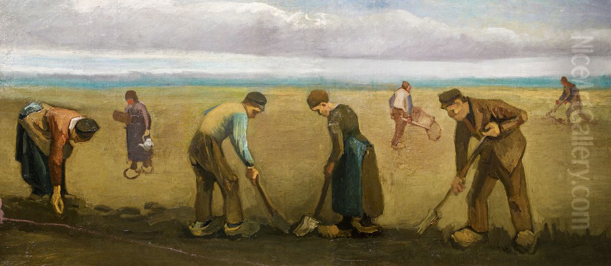 Peasants planting potatoes Oil Painting by Vincent Van Gogh