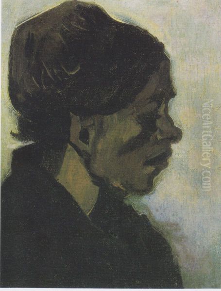 Head of a Brabantian peasant woman with dark hood Oil Painting by Vincent Van Gogh