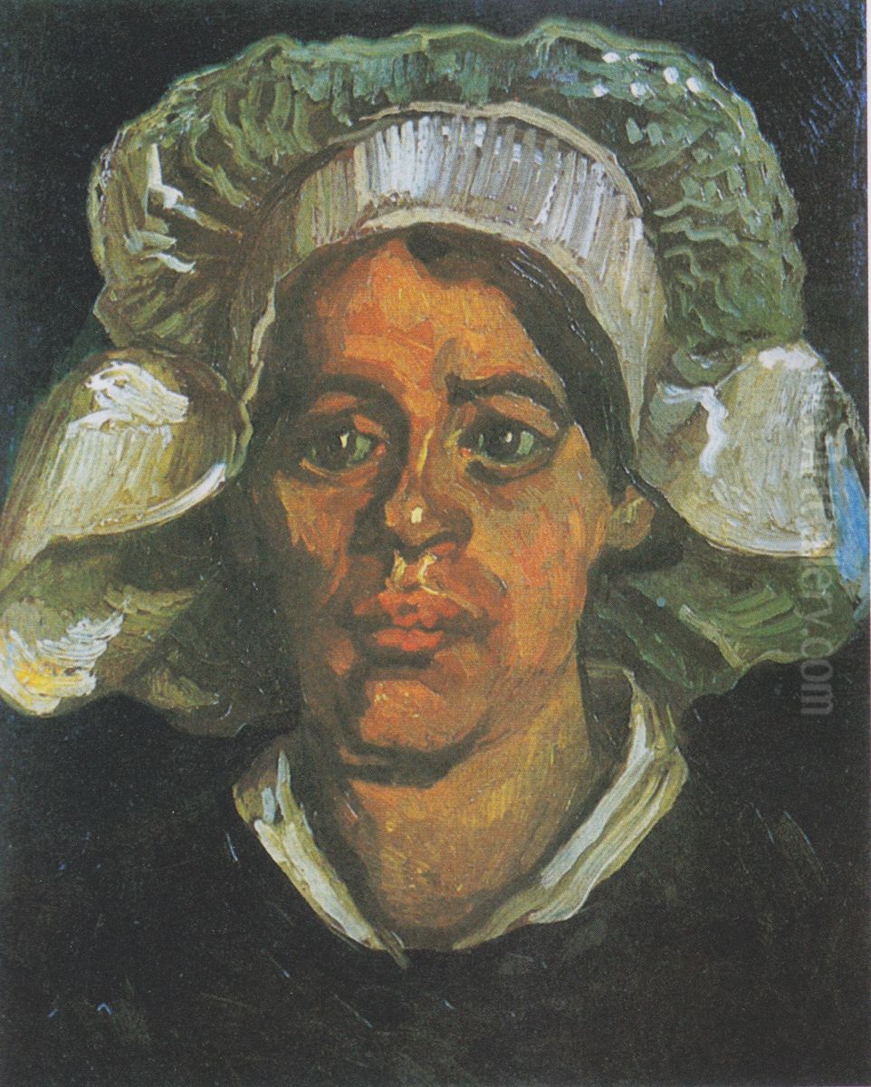 Head of a Peasant woman with white hood Oil Painting by Vincent Van Gogh