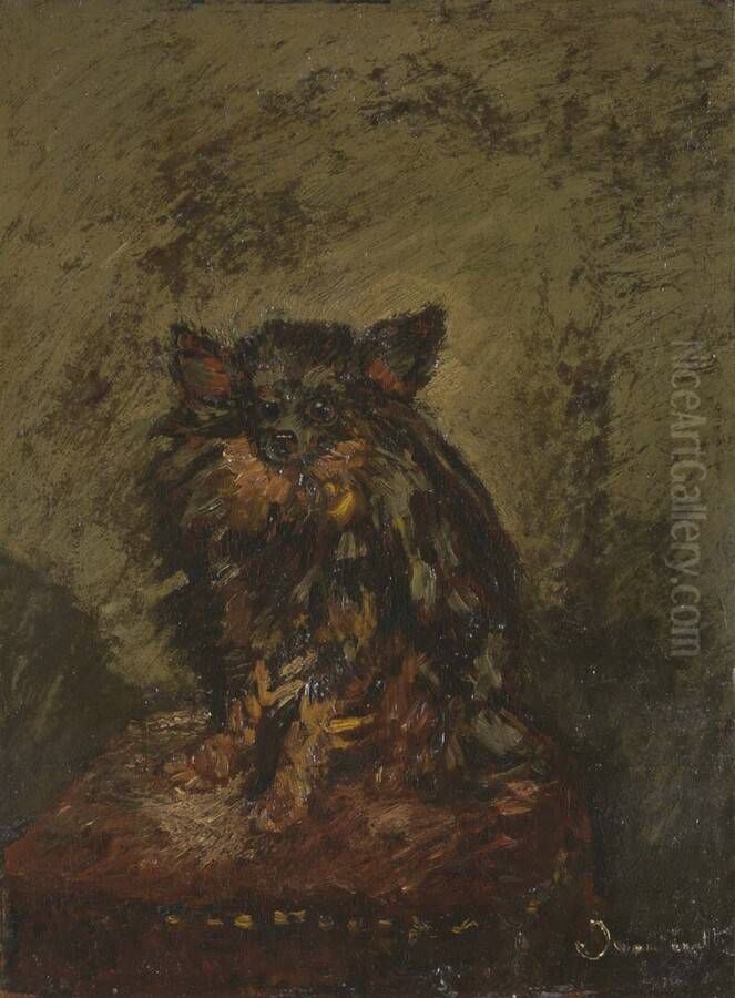 Hond op stoel Oil Painting by Adolphe Joseph Thomas Monticelli