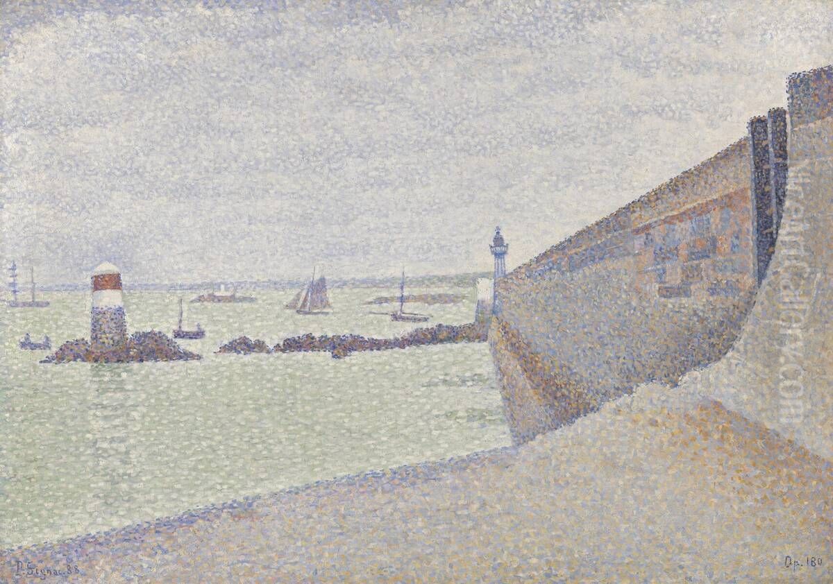 Portrieux, The jetty, grey weather Oil Painting by Paul Signac