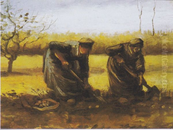 Zwei Bauerinnen beim Kartoffelgraben Oil Painting by Vincent Van Gogh