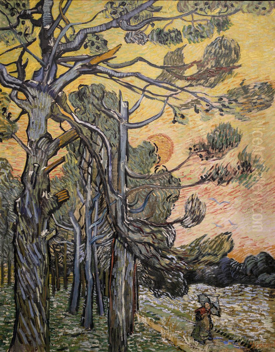 Pine with female figure in the sunset Oil Painting by Vincent Van Gogh
