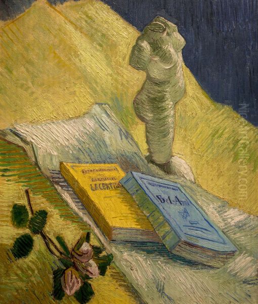 Stillleben mit Gipstorso, einer Rose und zwei Romanen Oil Painting by Vincent Van Gogh