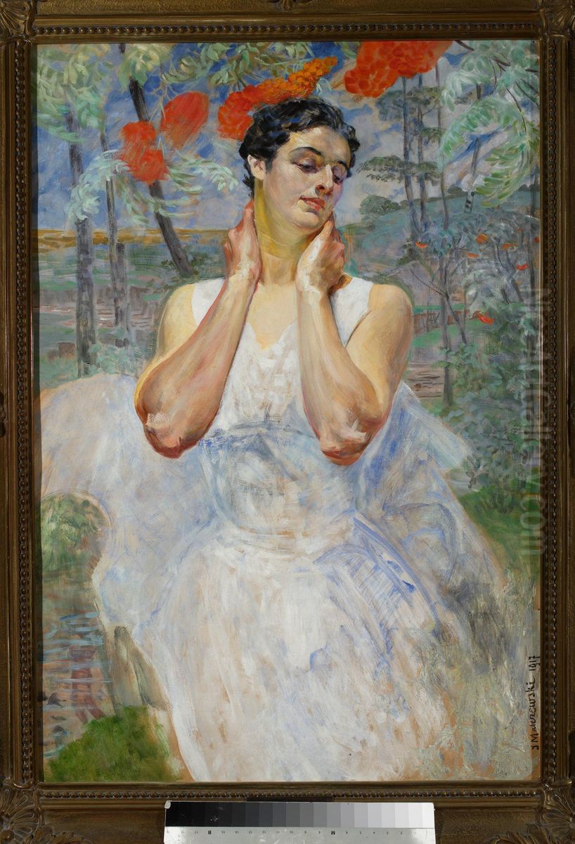 Portret kobiety na tle jarzebiny Oil Painting by Jacek Malczewski