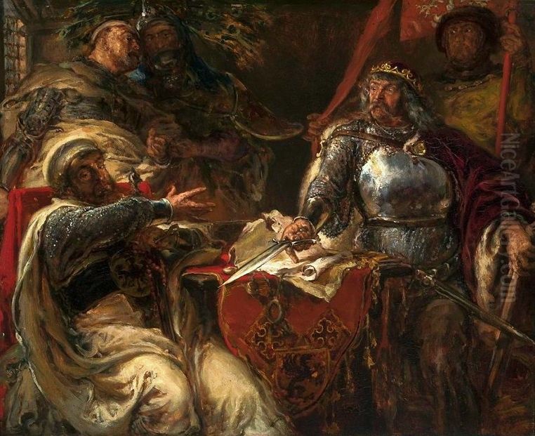 King Wladyslaw Lokietek breaks negotiations with the Teutonic Knights Oil Painting by Jan Matejko