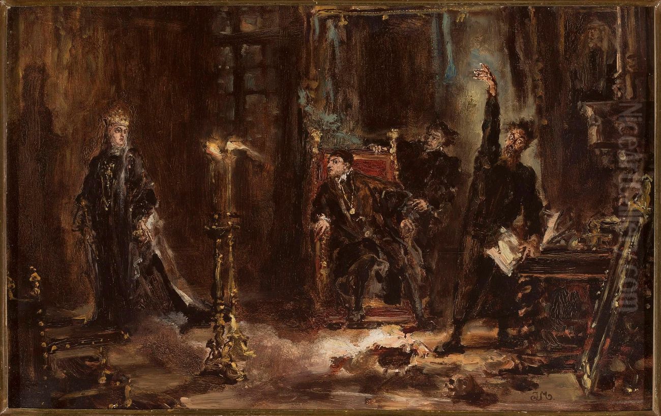 Twardowski wywolujacy ducha Barbary przed Zygmuntem Augustem, szkic Oil Painting by Jan Matejko