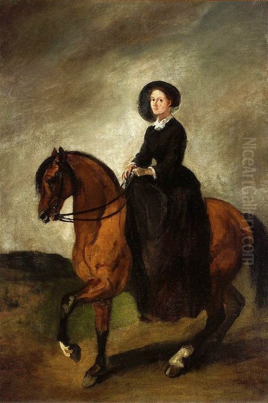 Portrait of Celina, artist's daughter, on horseback Oil Painting by Piotr Michalowski