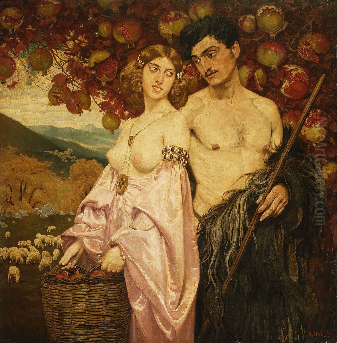 Autoportret z Sycylijka - Granaty Oil Painting by Edward Okun