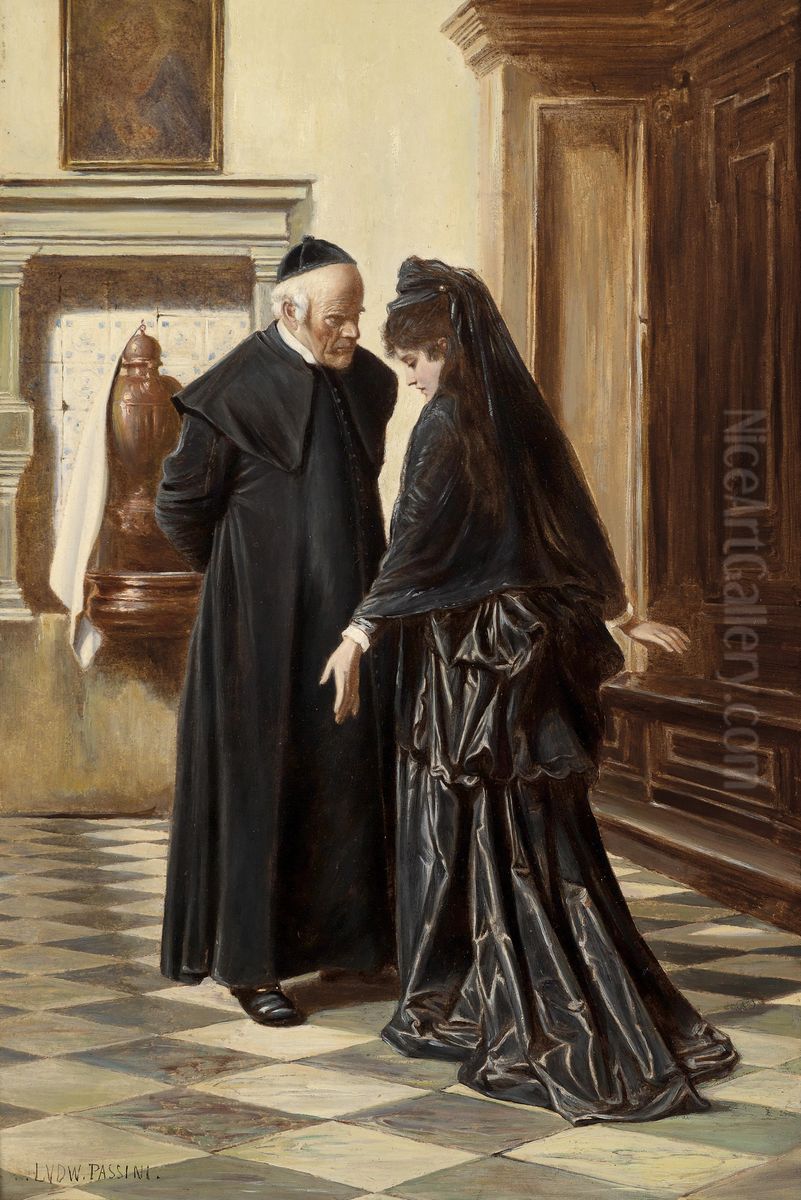A Serious Talk Oil Painting by Ludwig Passini
