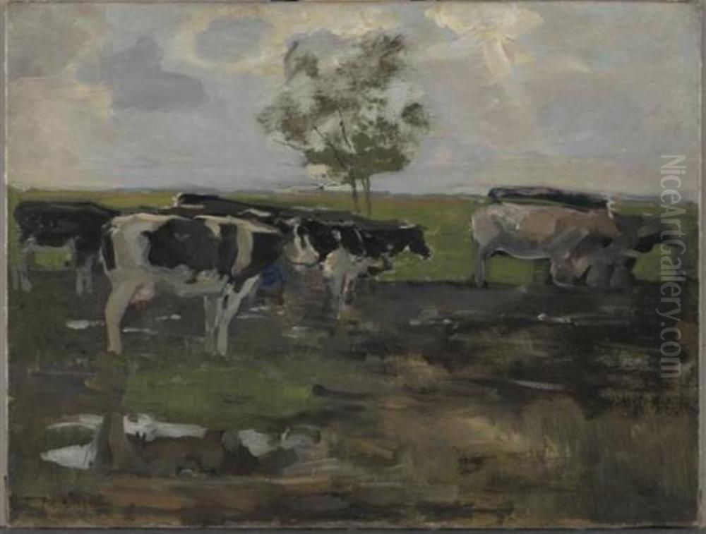 Koeien in de wei Oil Painting by Piet Mondrian