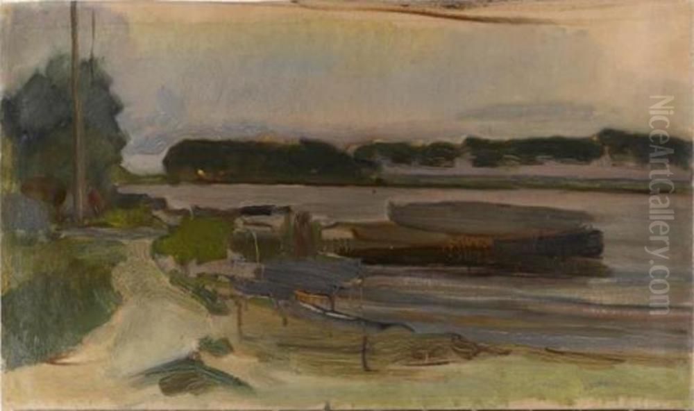 Avondstemming aan de Amstel (De Omval) Oil Painting by Piet Mondrian