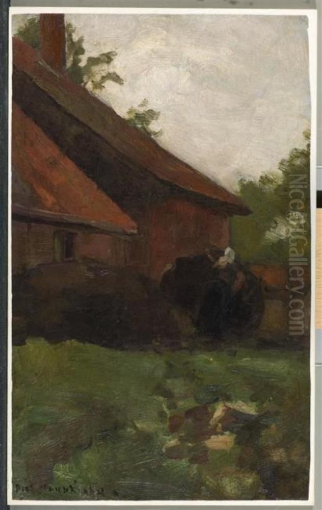 Woman and farm building in the Achterhoek Oil Painting by Piet Mondrian