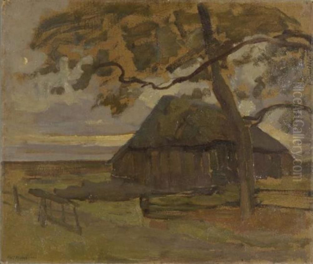 Schaapskooi in de avond Oil Painting by Piet Mondrian