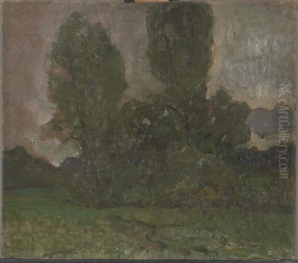 Field with two tree silhouettes I Oil Painting by Piet Mondrian