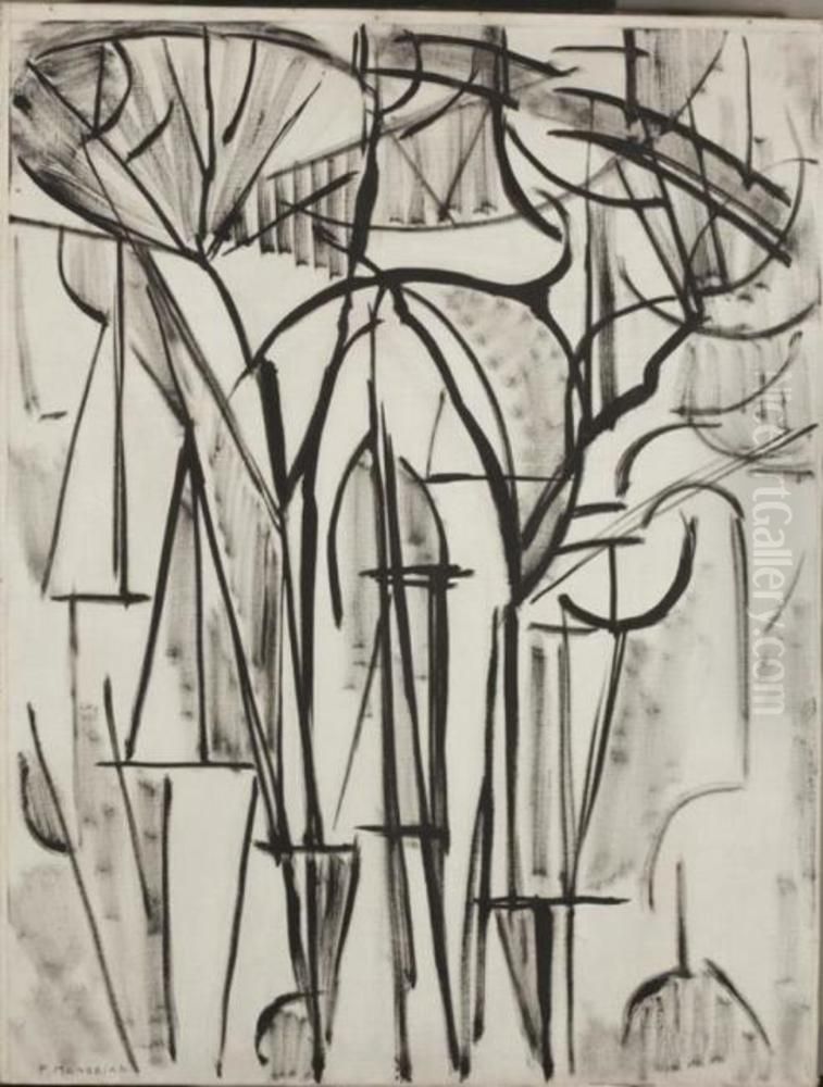 Compositie bomen 1 Oil Painting by Piet Mondrian