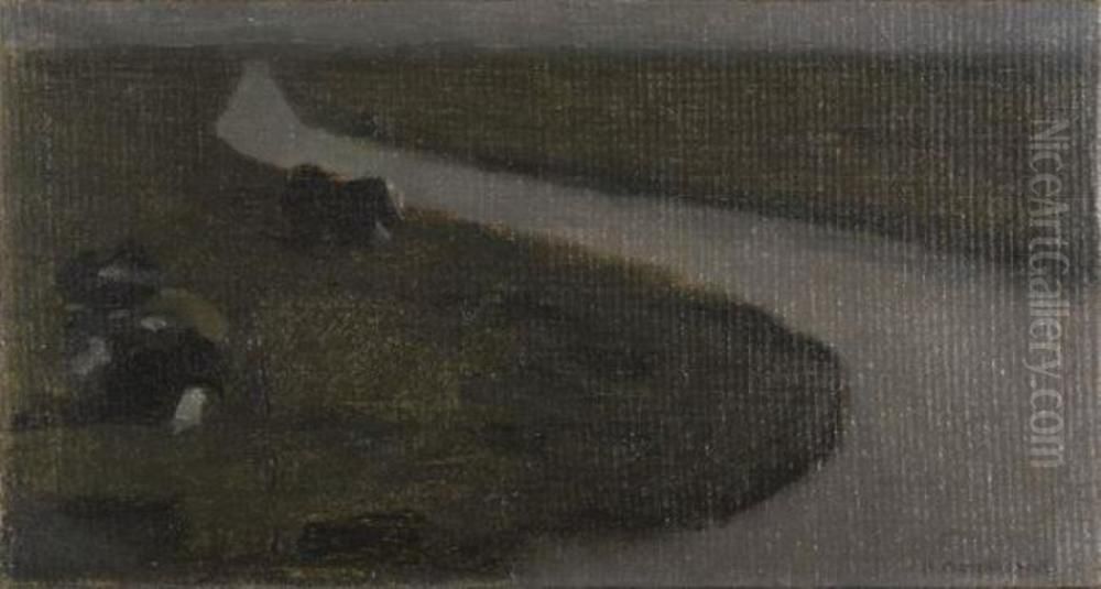 Polder landscape with irrigation ditch and two cows Oil Painting by Piet Mondrian Polder landscape with irrigation ditch and two cows Oil Painting by Piet Mondrian