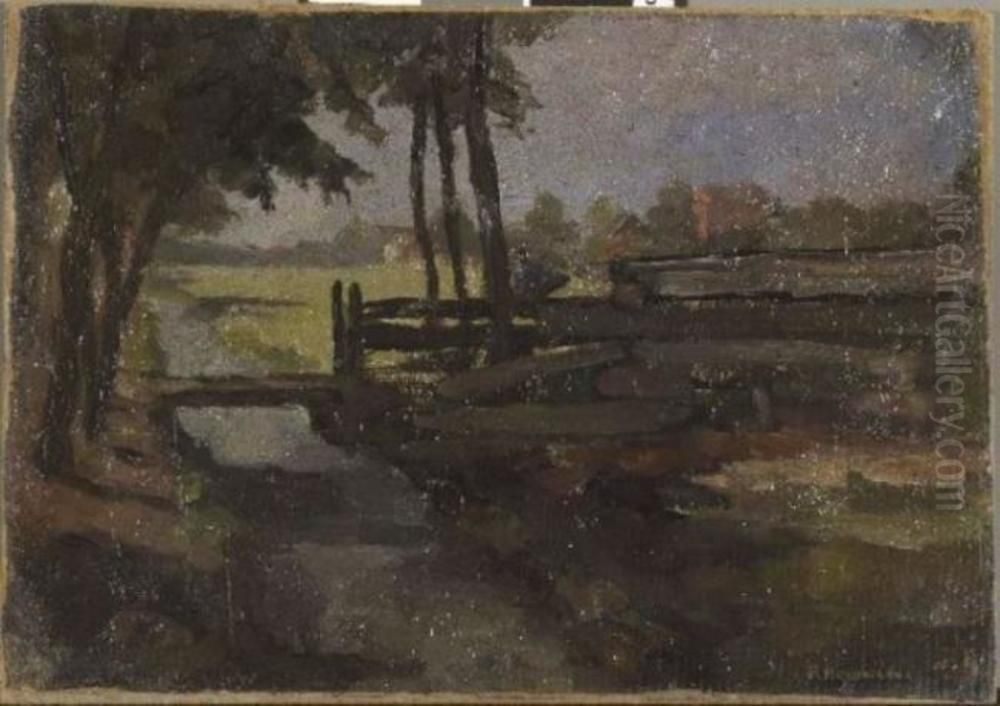 Irrigation ditch with bridge, sketch Oil Painting by Piet Mondrian