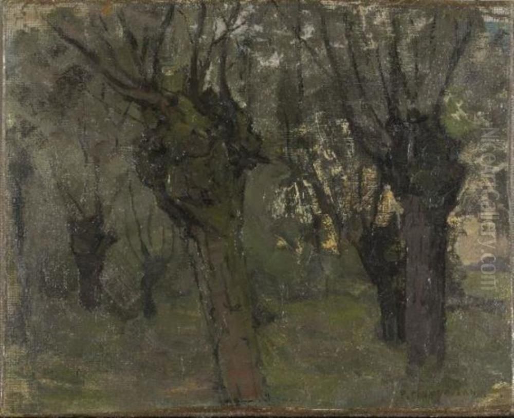 Willow grove with two prominent trees Oil Painting by Piet Mondrian