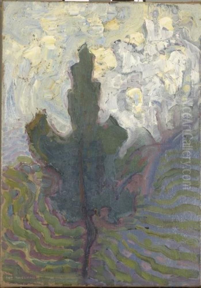 Single tree silhouette Oil Painting by Piet Mondrian