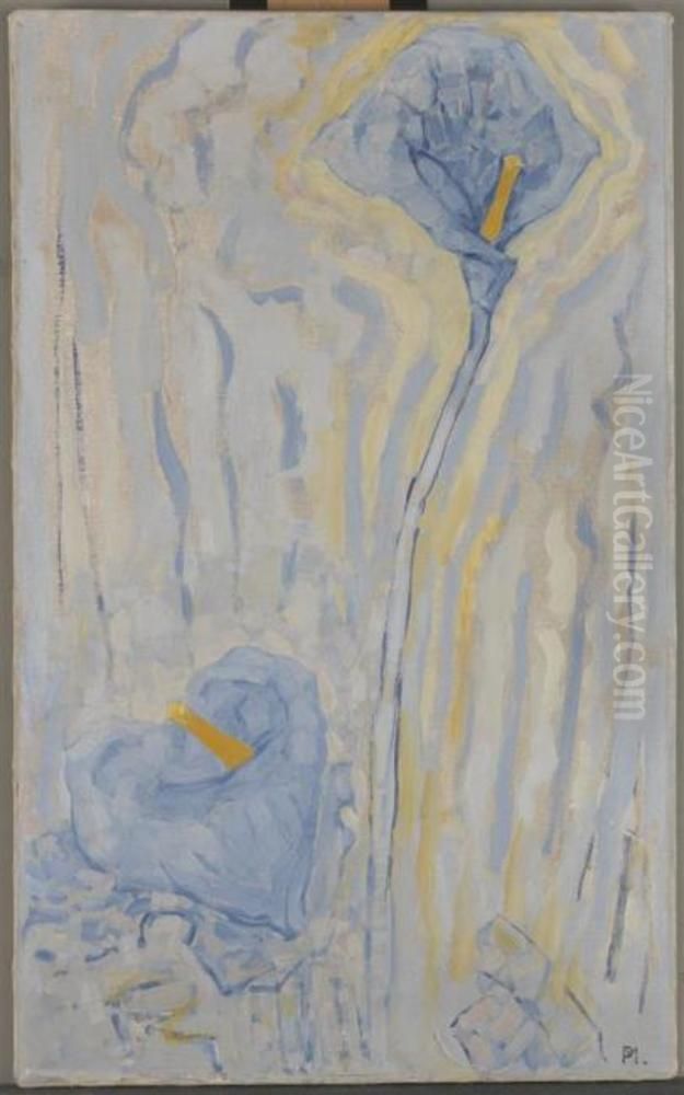 Two arum lilies Oil Painting by Piet Mondrian
