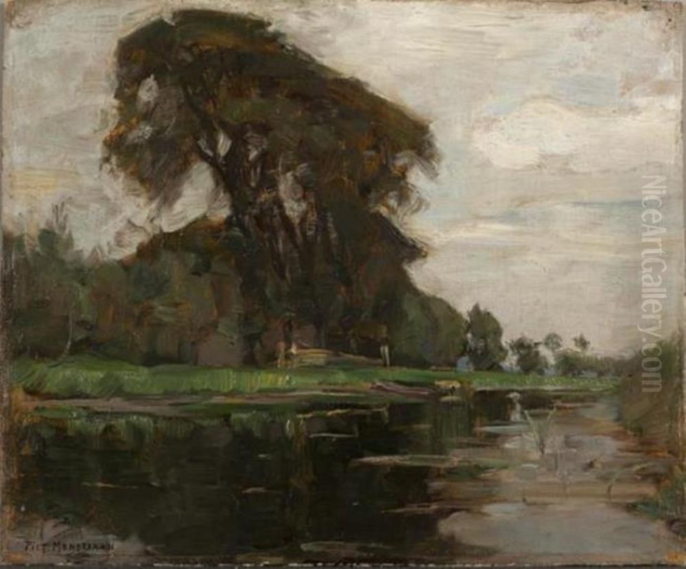The Landzicht farm with fence and gateposts Oil Painting by Piet Mondrian